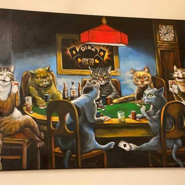 Macskapóker 125×75 vászon/ acril