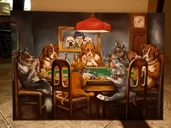 Kutyapóker 125×75 vászon /acril